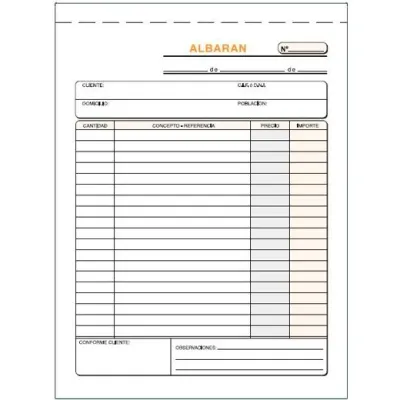 LOAN Talonario Albaranes Cuarto Natural Duplicado Autocopia