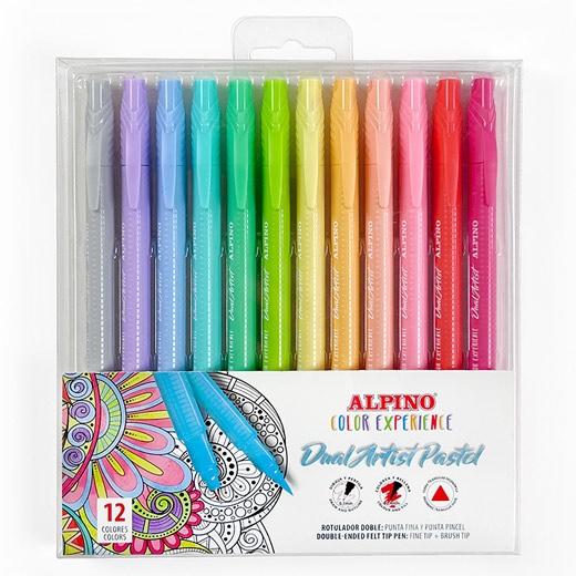 Alpino Rotuladores Color Experience Dual Artist Pastel Color Experience Doble Punta Fina/Pincel C/Surtidos Estuche 12 Ud