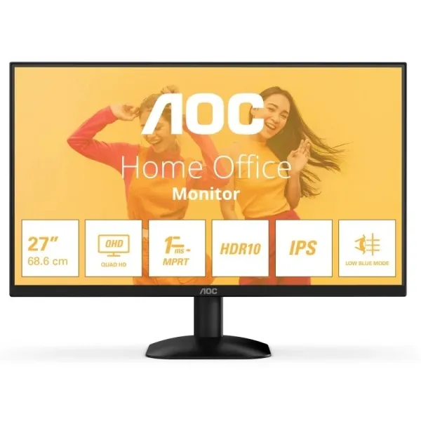 AOC Monitor 27" QHD 2560x1440 IPS 1ms 75Hz DP HDMI VESA 100x100 Negro