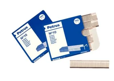 Petrus Caja de 1000 Grapas Nº10 Galvanizadas para Hasta 10 Hojas, Patilla 4mm