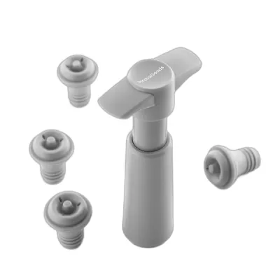 InnovaGoods Winuum Bomba Manual de Vacío y 4 Tapones Reutilizables para Vino - Color Gris