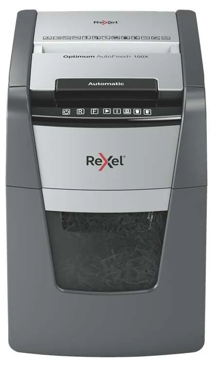 Rexel Optimum Autofeed 100X Destructora Automatica De Corte En Particulas P-4 - Alimentacion Automatica 100 Hojas Y Manual 8 Hojas - Capacidad De La Papelera 34L - Color Gris/Plata