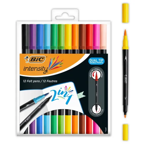 Bic Rotuladores Intensity Tip Felt Pens Punta Fina/Pincel Colores Surtidos Blíster 12 Ud
