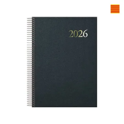 Dohe Segovia Agenda Anual Espiral en Catalan - Dia Pagina - Sabado y Domingo misma Pagina - Tamaño 14x20cm - Color Negro