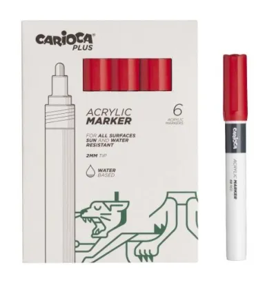 Carioca Pack de 6 Marcadores Acrílicos Punta 2mm Color Rojo