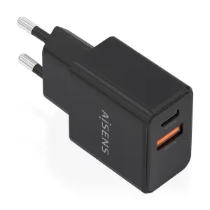 Aisens Cargador Gan 20W USB-C PD3.0 y USB-A QC3.0 Color Negro