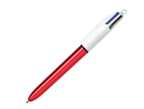 Bic 4 Colours Shine Boligrafo De Bola Retractil - Punta De 1Mm - Trazo De 0.4Mm - Tinta Con Base De Aceite - Cuerpo Rojo Metalizado/Blanco - 4 Colores