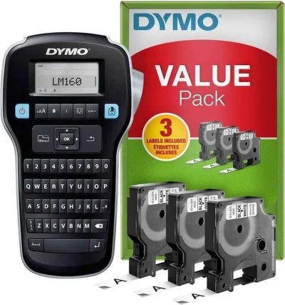 Dymo Etiquetadora - Rotuladora Electrónica Lm160 + 3 Cintas D1 De 12Mm Negro Sobre Blanco (45013) (Value Pack)