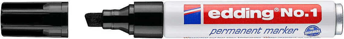 Edding Nº1 Rotulador Permanente - Punta Biselada - Trazo Entre 1 Y 5 Mm. - Recargable - Secado Instantaneo - Color Negro