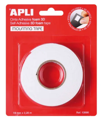 Apli Cinta Adhesiva Doble Cara Foam 3D 19mm x 2.28m - Fuerte y Duradera - Color Blanco