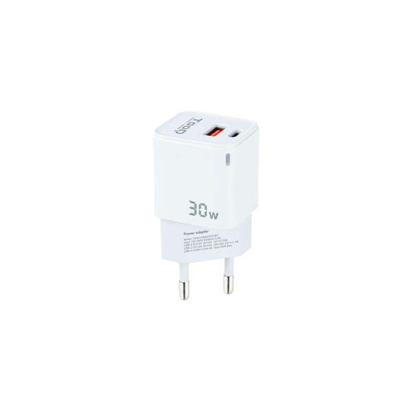 Tooq Cargador De Pared Gan Usb-C/Pd + Usb-A/Qc 30W - Color Blanco