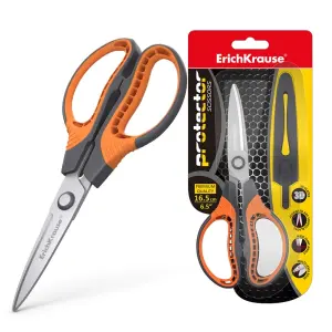 ErichKrause Tijeras de Acero Inoxidable 16.5cm con Funda Protectora Gris/Naranja