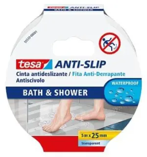 Tesa Cinta Antideslizante Adhesiva 25mm x 5m Transparente para Baño