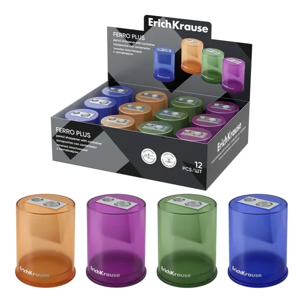 ErichKrause Ferro Container Plus Expositor con 12 Sacapuntas Metálicos 2 Orificios 8 y 11mm