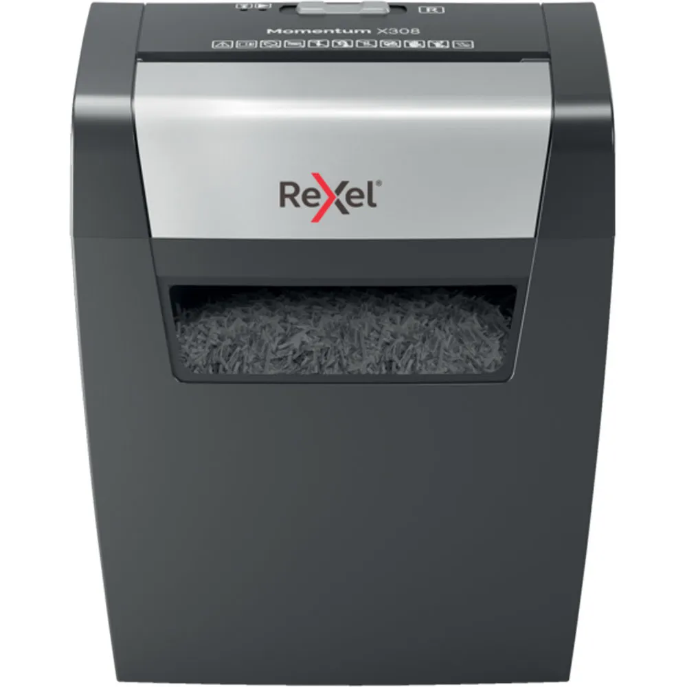 Rexel Momentum X308 Destructora Manual de Papel Corte Confeti P-3 - Funcionamiento Ininterrumpido 3 Minutos - Papelera de 15L - Color Gris