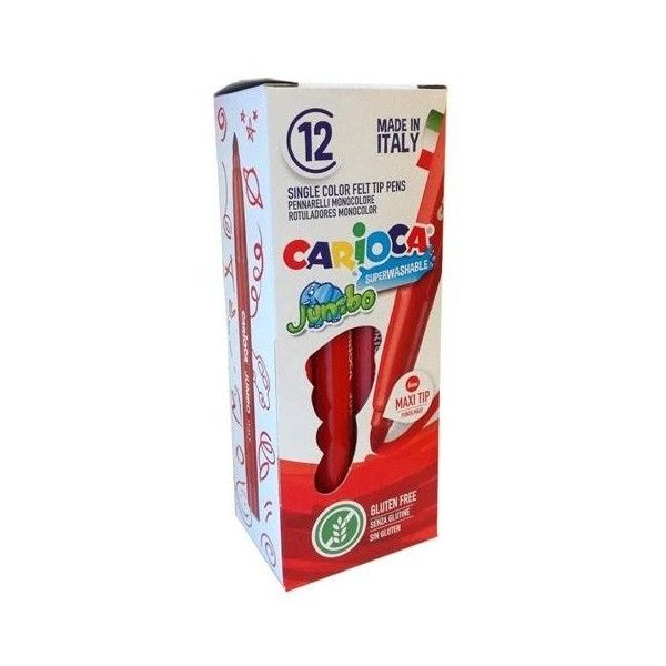 Carioca Jumbo Rotulador - Cuerpo Octogonal Maxi - Tinta Superlavable - Punta Maxi 6Mm Bloqueada - Tapa Ventilada - Color Rojo