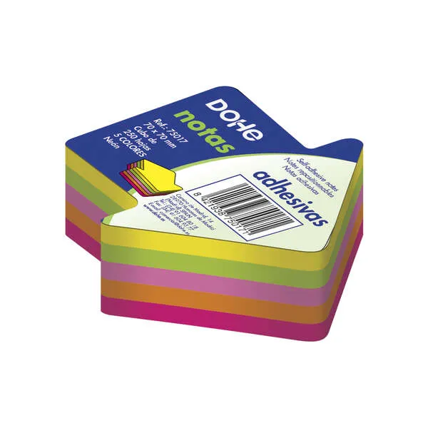Dohe Cubo de 250 Notas Reposicionables Flecha 70x70mm Papel 75gr Colores Neón