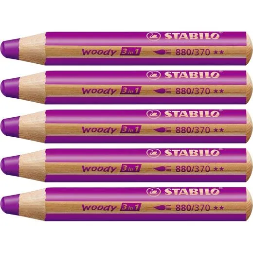 Stabilo Lápices De Colores Woody 3 En 1 Lila Estuche 5 Ud