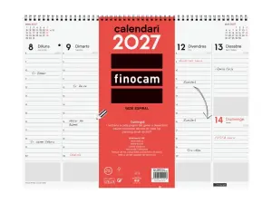Finocam Calendario Anual 2027 en Catalán - Semana Vista Vertical 420x310mm - Espiral Doble - Rojo y Blanco