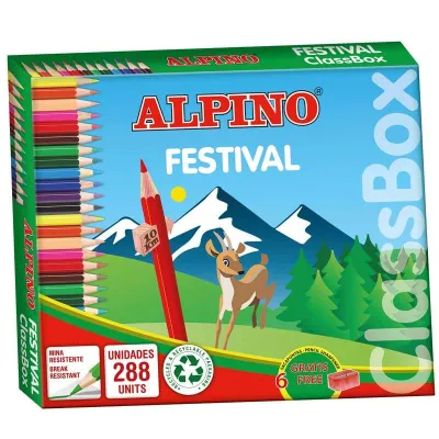 Alpino Pack Festival de 288 Lápices Hexagonales de Colores - Mina de 3mm - 12 Colores