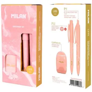 Milan Caja Regalo Serie Lava con Bolígrafo P1, Portaminas PL1 0.5 y Afilaborra Capsule Rosa