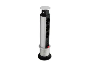 REGLETA EQUIP POP-UP PARA MESA 3 TOMAS + 2 PUERTOS USB CON INTERRUPTOR ALUMINIO DIAMETRO 60MM