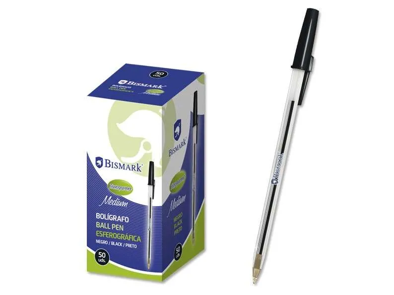 Bismark Boligrafo De Bola - Punta Redonda - Capuchon Y Tapon Del Color De La Tinta - Color Negro