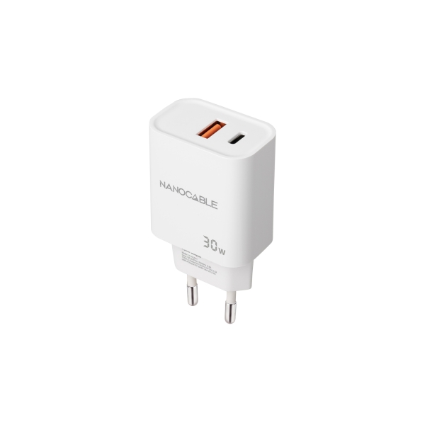 Nanocable Cargador De Pared Usb-C/Pd + Usb-A/Qc 30W - Color Blanco