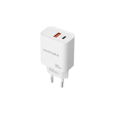 Nanocable Cargador USB-C/PD y USB-A QC 30W Blanco