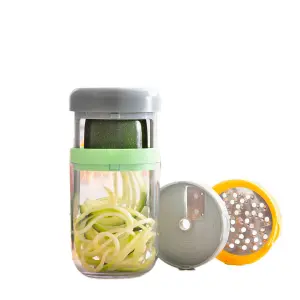 Innovagoods Vigizer Cortador de Verduras en Espiral y Rallador - 3 Tipos de Corte - Libre de BPA - Compacto y Desmontable - Incluye Protector de Dedos - Facil Limpieza - Incluye Recetario - Color Gris
