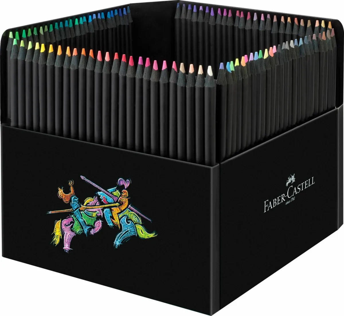 Faber-Castell Black Edition Pack de 100 Lapices de Colores - Mina Supersuave - Madera Negra - Ideales para Dibujo sobre Papel Claro, Oscuro y de Colores - Colores Surtidos
