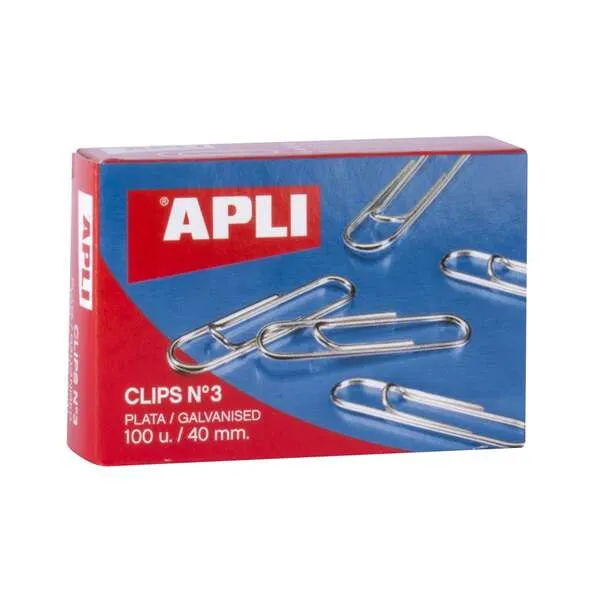 Apli Pack de 100 Clips Galvanizados Nº3 40 mm
