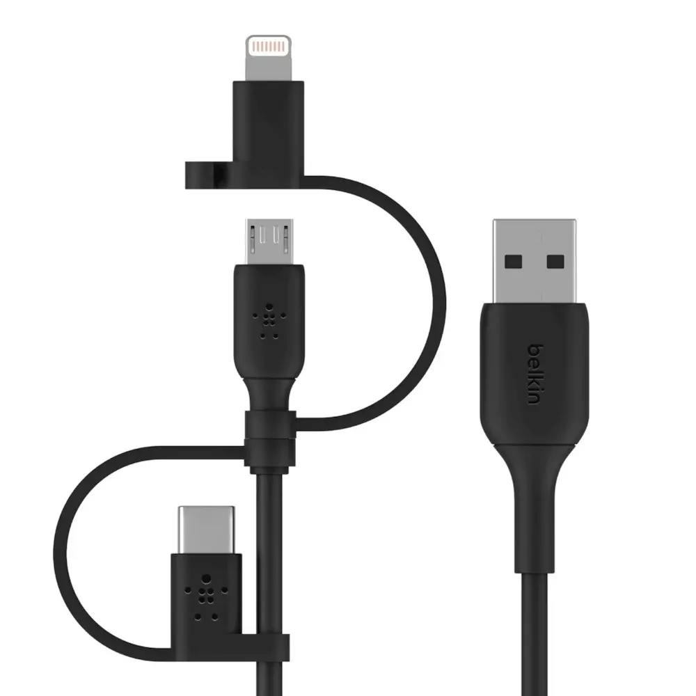 Belkin Cable USB-A 3 en 1 1m 15W 480Mbps USB-C Micro-USB Lightning Negro