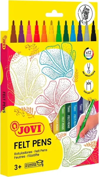 Jovi Estuche de 12 Rotuladores Punta de 2mm Tinta de Gran Fijación Colores Surtidos