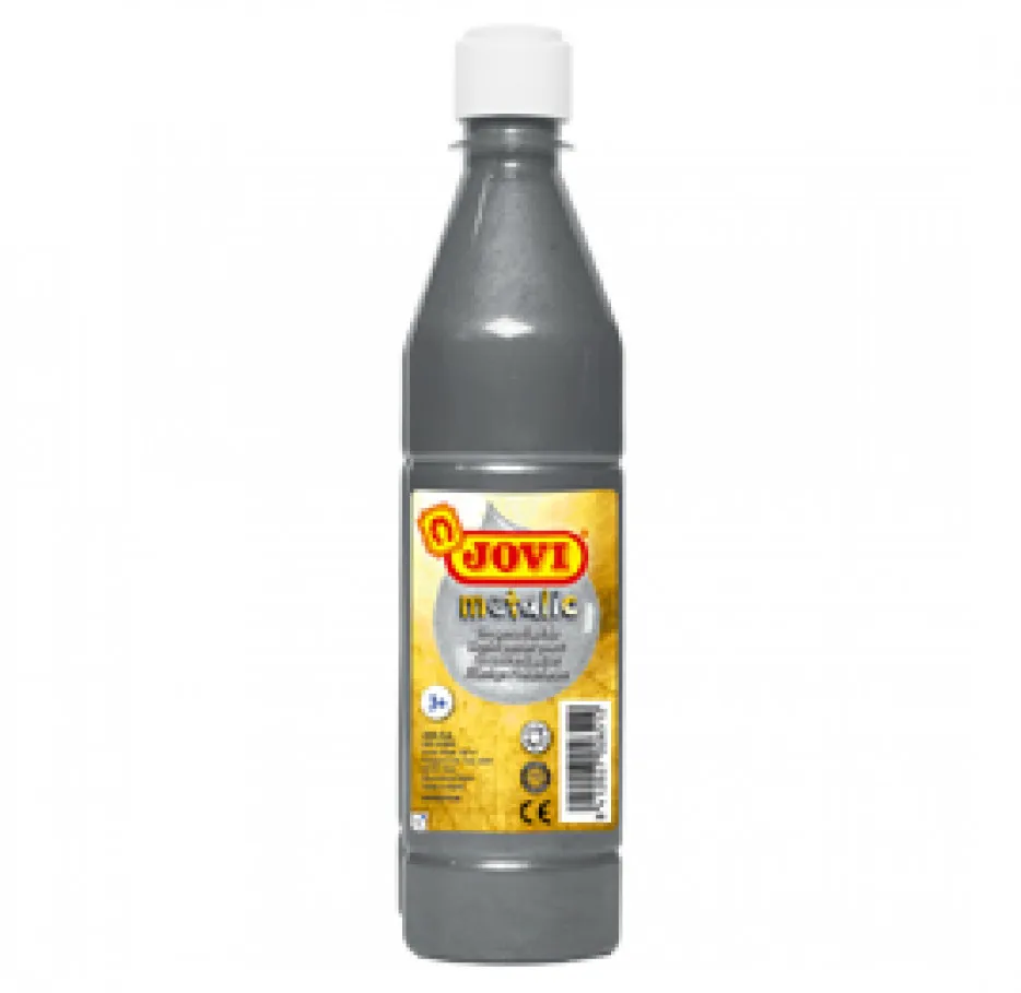 Jovi Tempera Paint 500ml - Base Agua, Alto Poder Cubriente, Secado Rápido, Color Plata