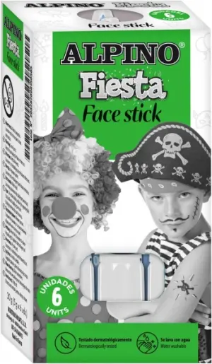 Alpino Fiesta Face Stick Pack - 6 Barritas de Pintura Facial - Color Blanco
