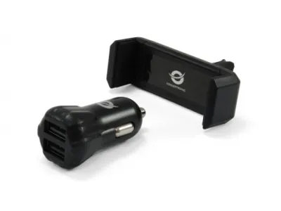 Cargador De Coche Conceptronic 5V 2Xusb Para Coche 12/24V + Soporte Smartphone Toma Ventilacion Cusbcar2Akit