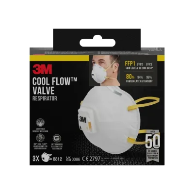 3M Cool Flow Pack de 3 Mascarillas Desechables FFP1 con Válvula Color Blanco