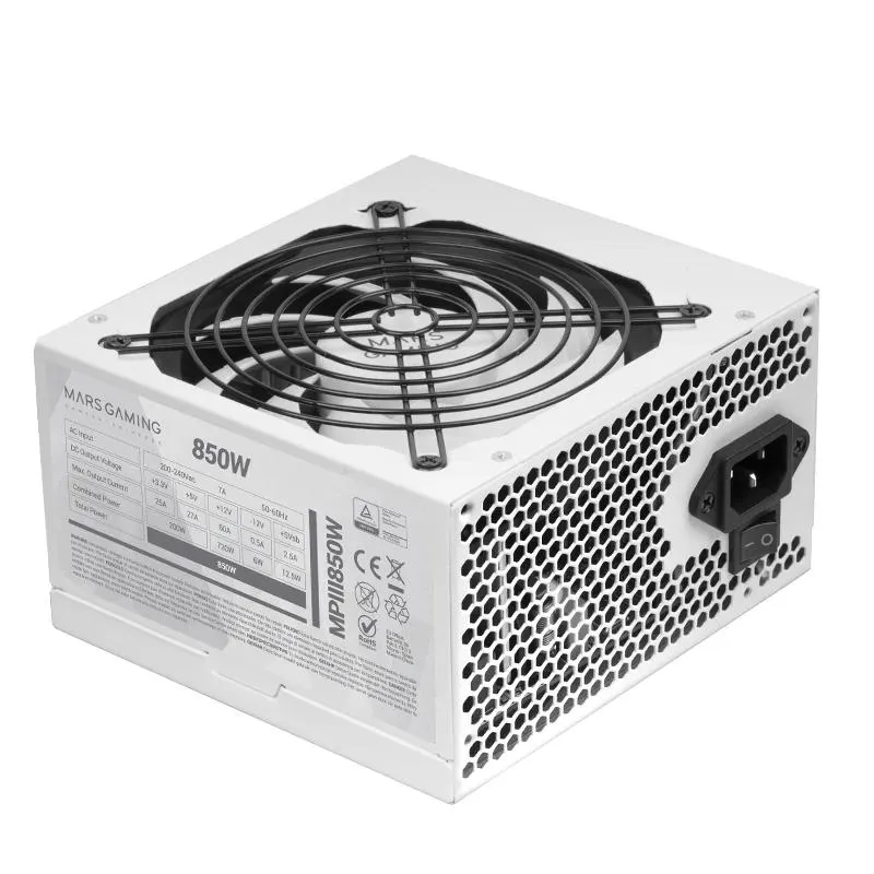 Mars Gaming Fuente De Alimentación MPIII 650W 85% Eficiencia PFC Activo Ventilador 12x12 14dB White