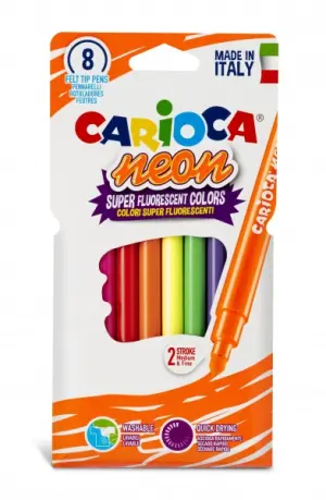 Carioca Pack de 8 Rotuladores Neon - Tinta Fluorescente, Lavable, Punta Cónica
