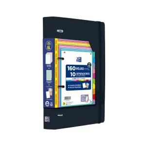 Oxford Live & Go XL Carpeta A4+ con 160 Hojas Cuadricula 5x5 y 10 Separadores, Negro