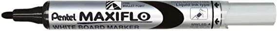 Pentel Maxiflo Rotulador Para Pizarra Blanca - Regulacion Del Flujo De Tinta - Punta De Bala - Ancho De Linea 2Mm - 50% De Materiales Reciclados - Color Negro