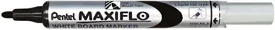 Pentel Maxiflo Rotulador para Pizarra Blanca, Punta de Bala 2mm, Color Negro, 50% Reciclado