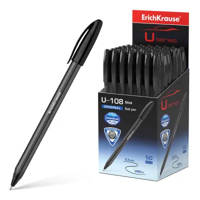 ErichKrause U-108 Bolígrafo Clásico 1.0mm Punta de Bola Color Negro Cuerpo Translucido