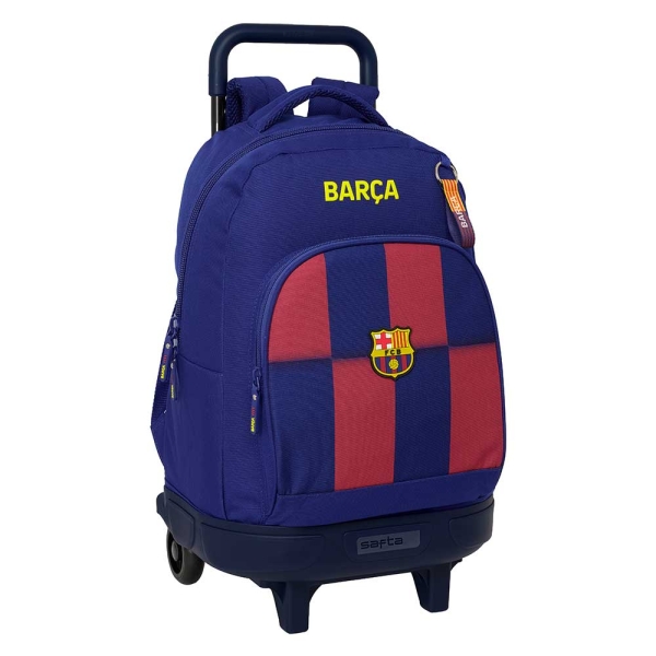 Safta Real Madrid Compact Mochila Con Carro Integrado - Portabotellas - Extraible Para Limpieza - Carro De Pp, Acero Y Pvc - 33X45X22Cm - Color Rojo Y Azul