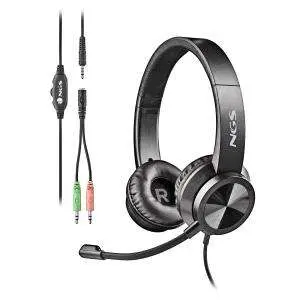 NGS MSX11 Pro Headset Estéreo 20Hz/105dB Jack 3.5mm con Adaptador Doble Negro Brillo