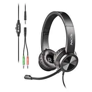 NGS MSX11 Pro Headset Estéreo 20Hz/105dB Jack 3.5mm con Adaptador Doble Negro Brillo