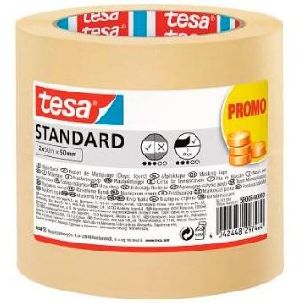 Tesa Cinta De Enmascarar Standard Adhesiva Para Pintor 50Mx50Mm En Pack De 2 Rollos