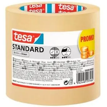Tesa Cinta De Enmascarar Standard Adhesiva Para Pintor 50Mx50Mm En Pack De 2 Rollos