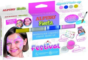 Alpino Fiesta Festival Pack de 4 Botes de Maquillaje Líquido + Pincel y Guía de Ideas